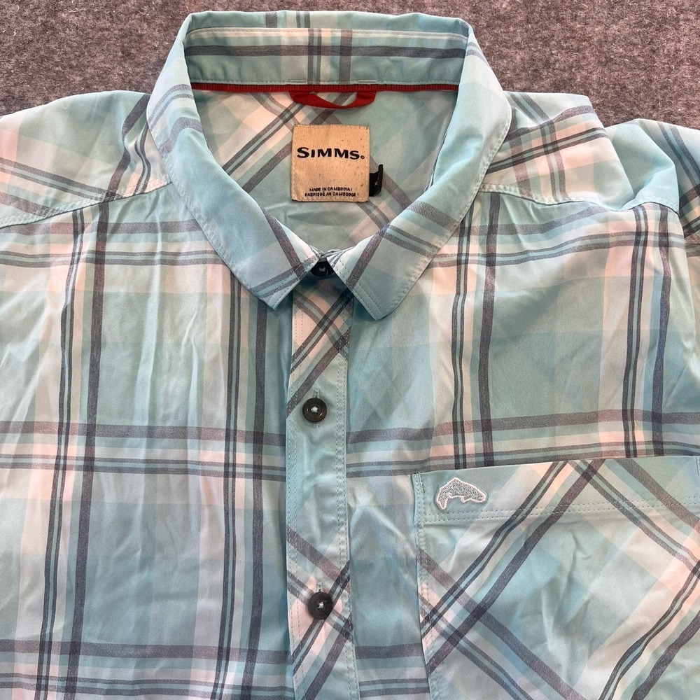 Simms Mens SS Button Shirt Sz XL/Blue/RN#103631/Spandex-Nylon Blend/Fishing